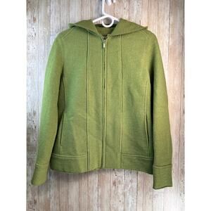 Talbots Boiled Wool Jacket Womens S‎ Green Full Zip High Neck Hooded Pockets